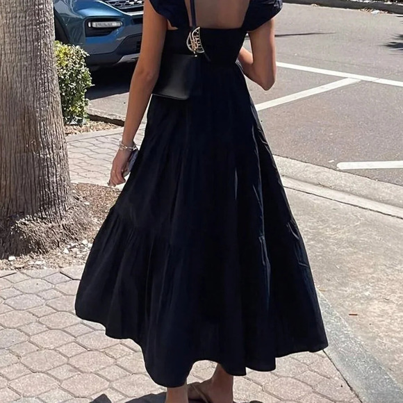 Navy Blue Casual Women's Loose Spaghetti Strap Flutter Sleeve Midi Dress - Picture 7 of 7